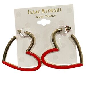 Isaac Mizrahi Red and Gold Open Heart Earrings